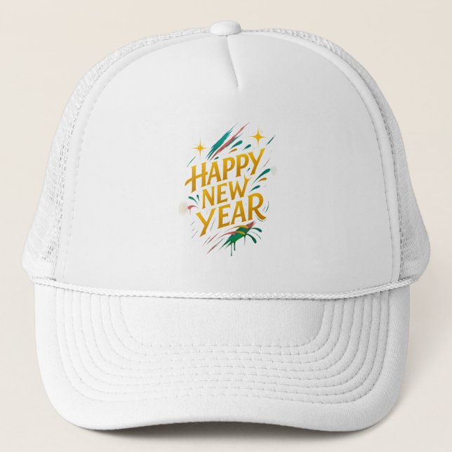 Gorra De Camionero Elegancia de graffiti flotante - Año Nuevo en oro, (Anverso)