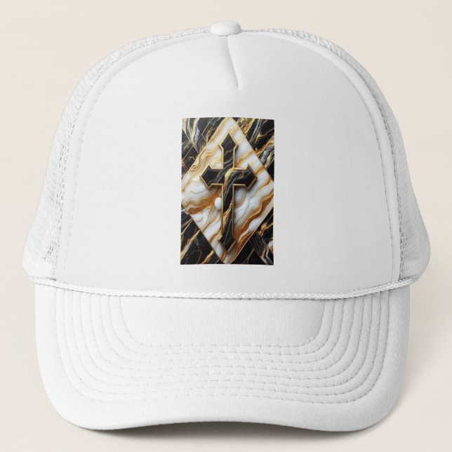 Gorra De Camionero Elegancia Monocromo Patrón cerámico Tentado dorado (Anverso)