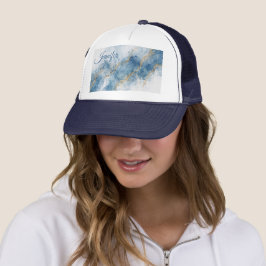 Gorra De Camionero Elegant Blue Gold Glitter Abstract Flow           