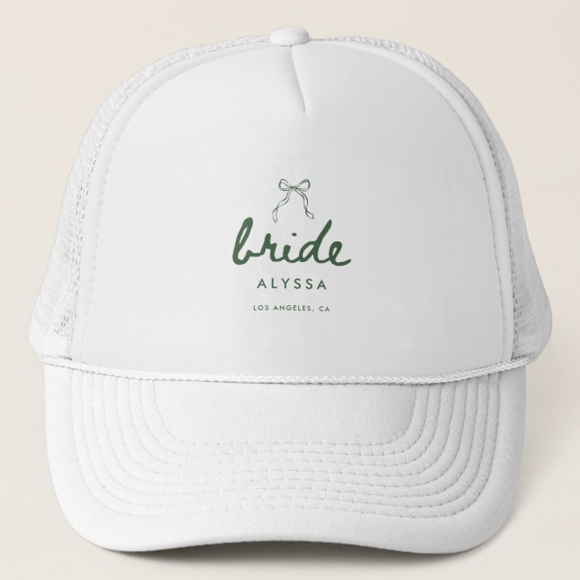 Gorra De Camionero Elegant Green Coquette Script Bride's Name Wedding (Anverso)