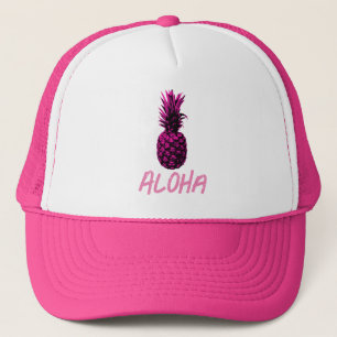 Gorra De Camionero Elegante Aloha rosa y blanca piña tropical