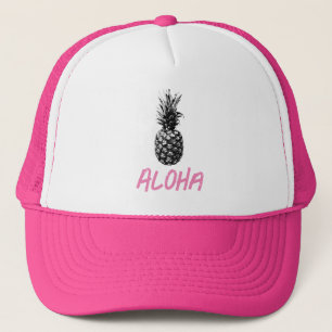 Gorra De Camionero Elegante Aloha rosa y blanca piña tropical