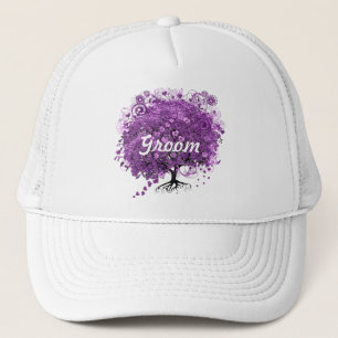 Gorra De Camionero Elegante Boda de árbol de hojas de corazón púrpura