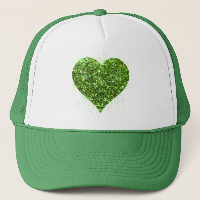 Gorra De Camionero Elegante corazón purpurina brillante verde (Anverso)