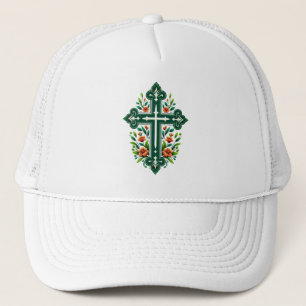 Gorra De Camionero Elegante Diseño de Cruz Cristiana Floral - Inspira