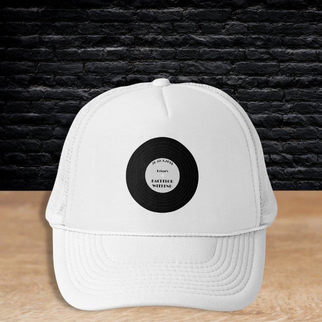 Gorra De Camionero Elegante fiesta de bachillerato retro de vinilo (Stylish Retro Vinyl Record Bachelor Party Trucker Hat)
