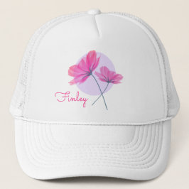Gorra De Camionero Elegante flor rosa delicada nombre punto azul clar