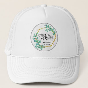 Gorra De Camionero Elegante marco geométrico dorado con eucalipto sal