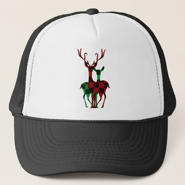 Gorra De Camionero Elegante Pareja de renos rojos y verdes de búfalo (Anverso)