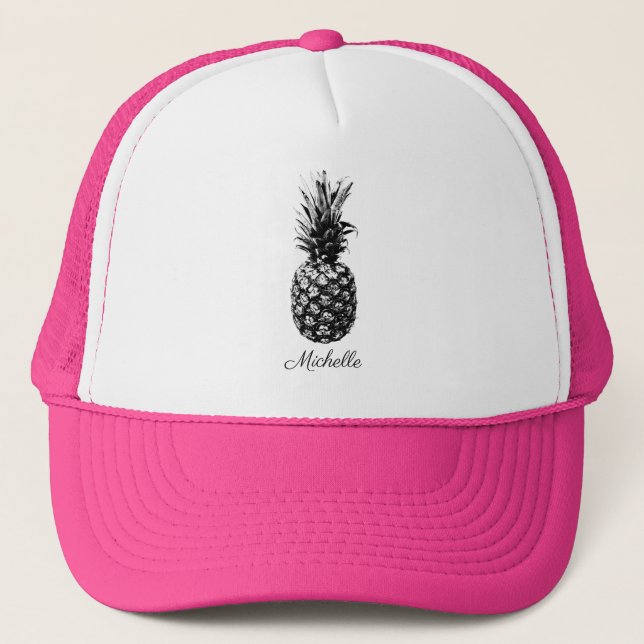 Gorra De Camionero Elegante Personalizado de piña tropical en blanco  (Anverso)