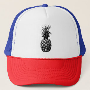 Gorra De Camionero Elegante piña tropical en blanco y negro