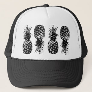 Gorra De Camionero Elegante piña tropical en blanco y negro