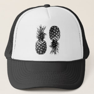 Gorra De Camionero Elegante piña tropical en blanco y negro