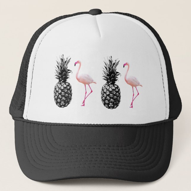 Gorra De Camionero Elegante piña tropical y flamenco (Anverso)