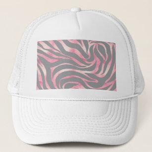 Gorra De Camionero Elegante Rosa Purpurina de oro Zebra Grey Animal P