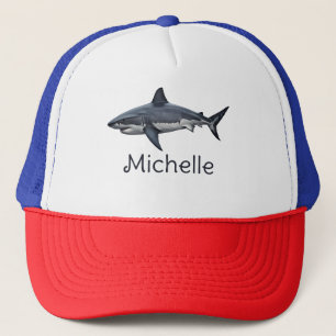 Gorra De Camionero Elegante tiburón blanco azul vintage Personalizado