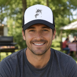 Gorra De Camionero Elegante Unicornio Tribal Tinta Negra Fantasía