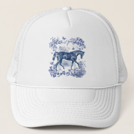 Gorra De Camionero Elegante Viejo Rústico Azul Horse Country Toile
