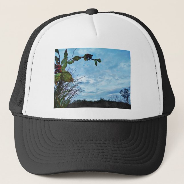 Gorra De Camionero Elegantes Navidades Holly, cielo azul (Anverso)