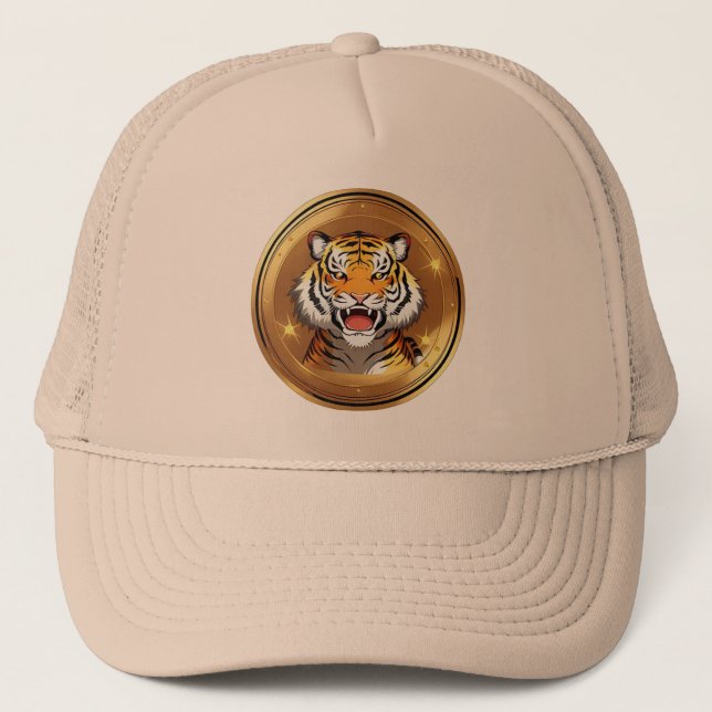 Gorra De Camionero Emblema de cabeza de tigre en un fondo circular de (Anverso)