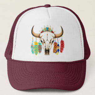 Gorra De Camionero Emblema Nativo Americano de Cráneo de Búfalo