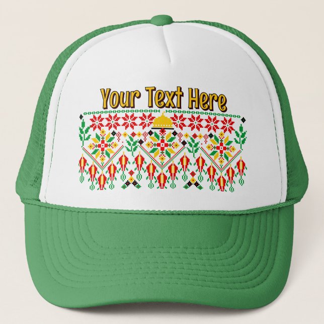 Gorra De Camionero Embrodería tradicional de Palestina Tatreez (Anverso)
