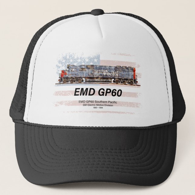 Gorra De Camionero EMD GP60 Locomotora Diesel y bandera estadounidens (Anverso)