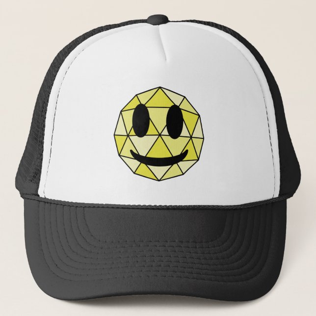 Gorra De Camionero Emoji geométrica de emoticono mate amarillo feliz  (Anverso)