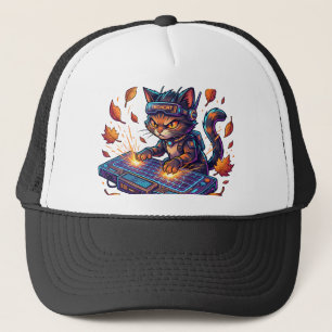 Gorra De Camionero Empleo Lucrativo Gato Gamer Cyberpunk Lindo Trabaj