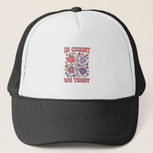 Gorra De Camionero En Cristo Confiamos Diseño Floral Cristiano Vector