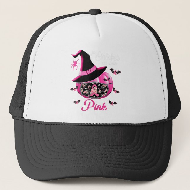 Gorra De Camionero En Octubre Usamos Calabaza Rosa (Anverso)