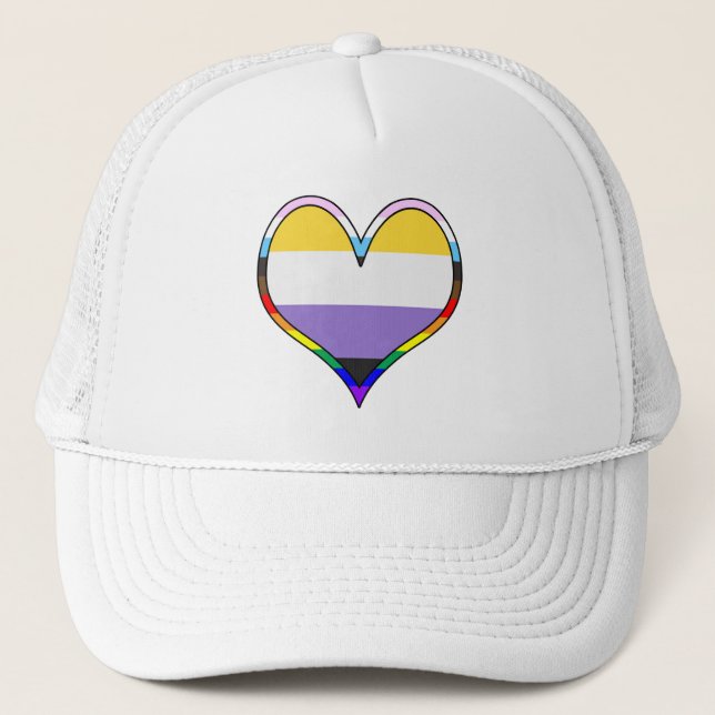 Gorra De Camionero Enby Pride Heart Trucker Hat (Anverso)