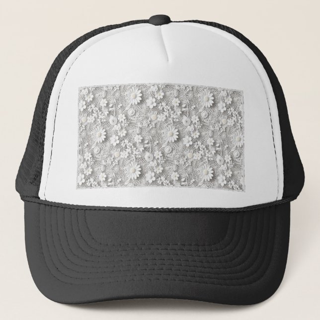 Gorra De Camionero Encaje Blanco Floral (Anverso)