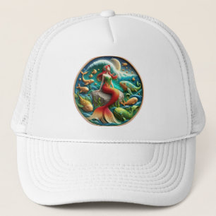 Gorra De Camionero Encantadora sirena sentada en una roca bajo una lu