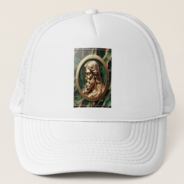 Gorra De Camionero Encuentro divino con la cara de Jesús en el marco  (Anverso)