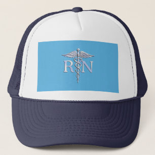 Gorra De Camionero Enfermera inscrita RN Silver Como Caduceus Baby Bl