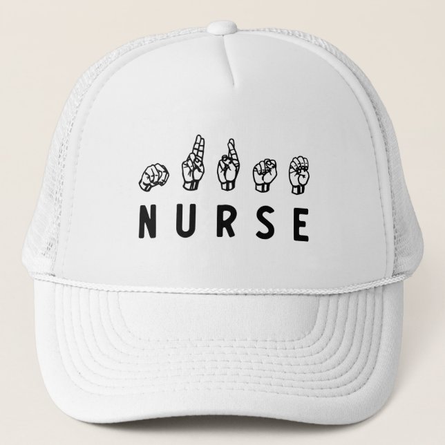 Gorra De Camionero Enfermero ASL lenguaje de señas a mano Enfermería  (Anverso)