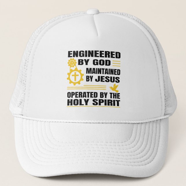 Gorra De Camionero Engineered by God, Maintained by Jesus,  (Anverso)
