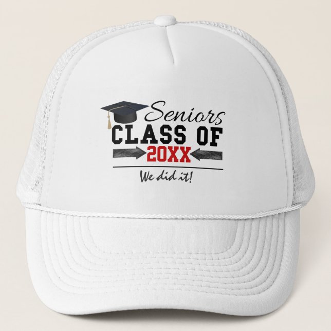 Gorra De Camionero Engranaje de graduación negro y rojo (Anverso)