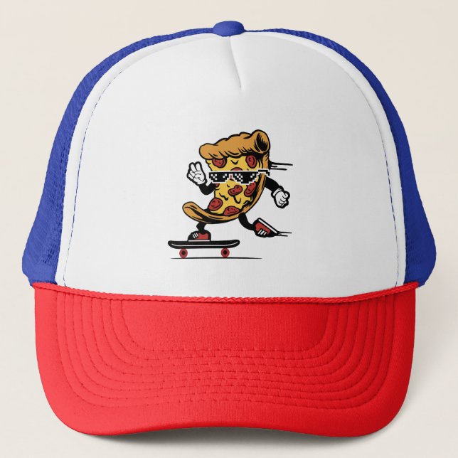 Gorra De Camionero Entrega de pizza, divertida patineta de pizza (Anverso)
