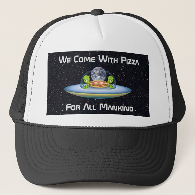 Gorra De Camionero Entrega de Pizza OVNI Personalizable (Anverso)