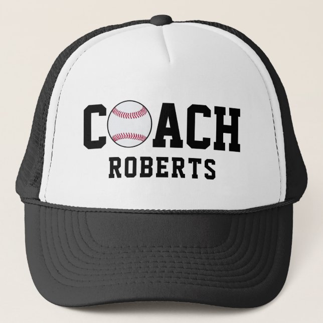Gorra De Camionero ⚾️ entrenador de béisbol [nombre personalizado] (Anverso)