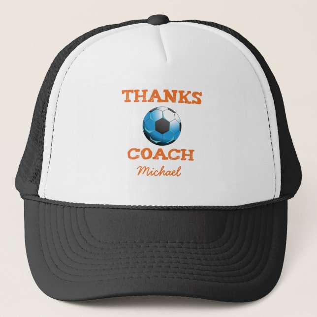 Gorra De Camionero Entrenador de fútbol gracias, Naranja en estelares (Anverso)