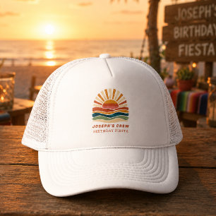 Gorra De Camionero Equipo de cumpleaños abstracto naranja playa atard