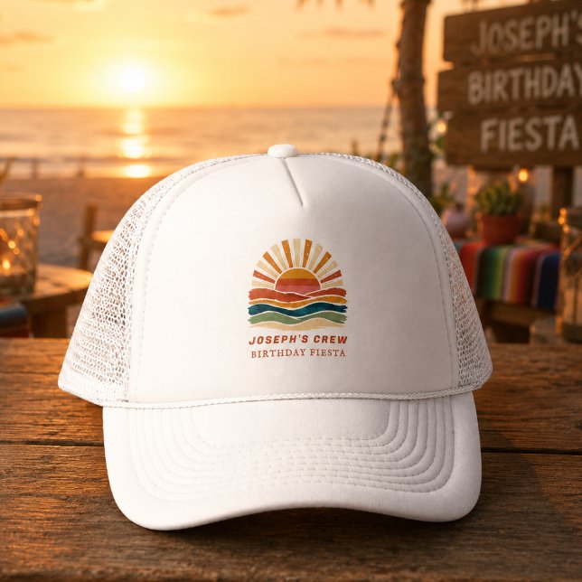Gorra De Camionero Equipo de cumpleaños abstracto naranja playa atard (Subido por el creador)