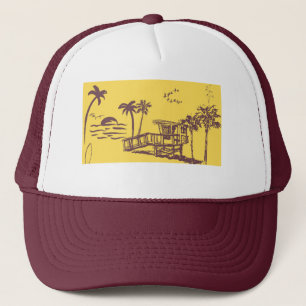 Gorra De Camionero Esbozo de playa tropical amarillo vintage de Guay