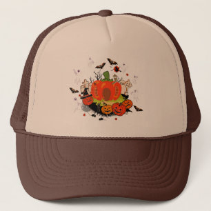 Gorra De Camionero Escena de cementerio de la calabaza de Halloween e