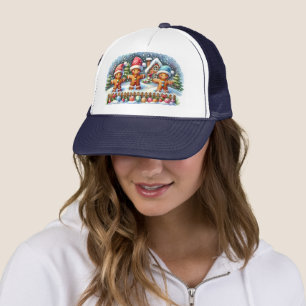 Gorra De Camionero Escena navideña nevada de la familia de pan de jen