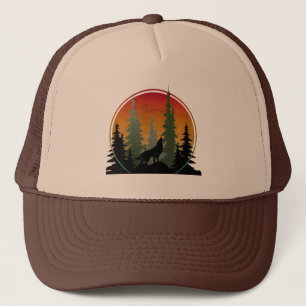 Gorra De Camionero Escenario natural del lobo al atardecer