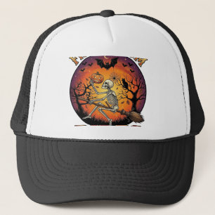 Gorra De Camionero Escoba Gratis Paseos Halloween Calabaza Esqueleto
